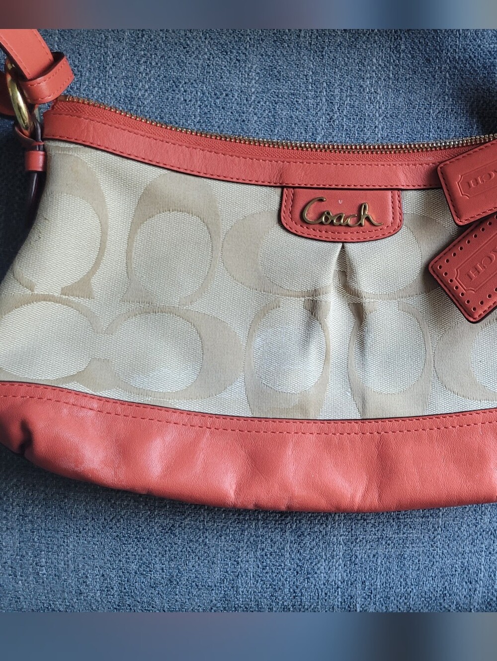 Coach Park Signature East West Jacquard Shoulder Bag in Coral